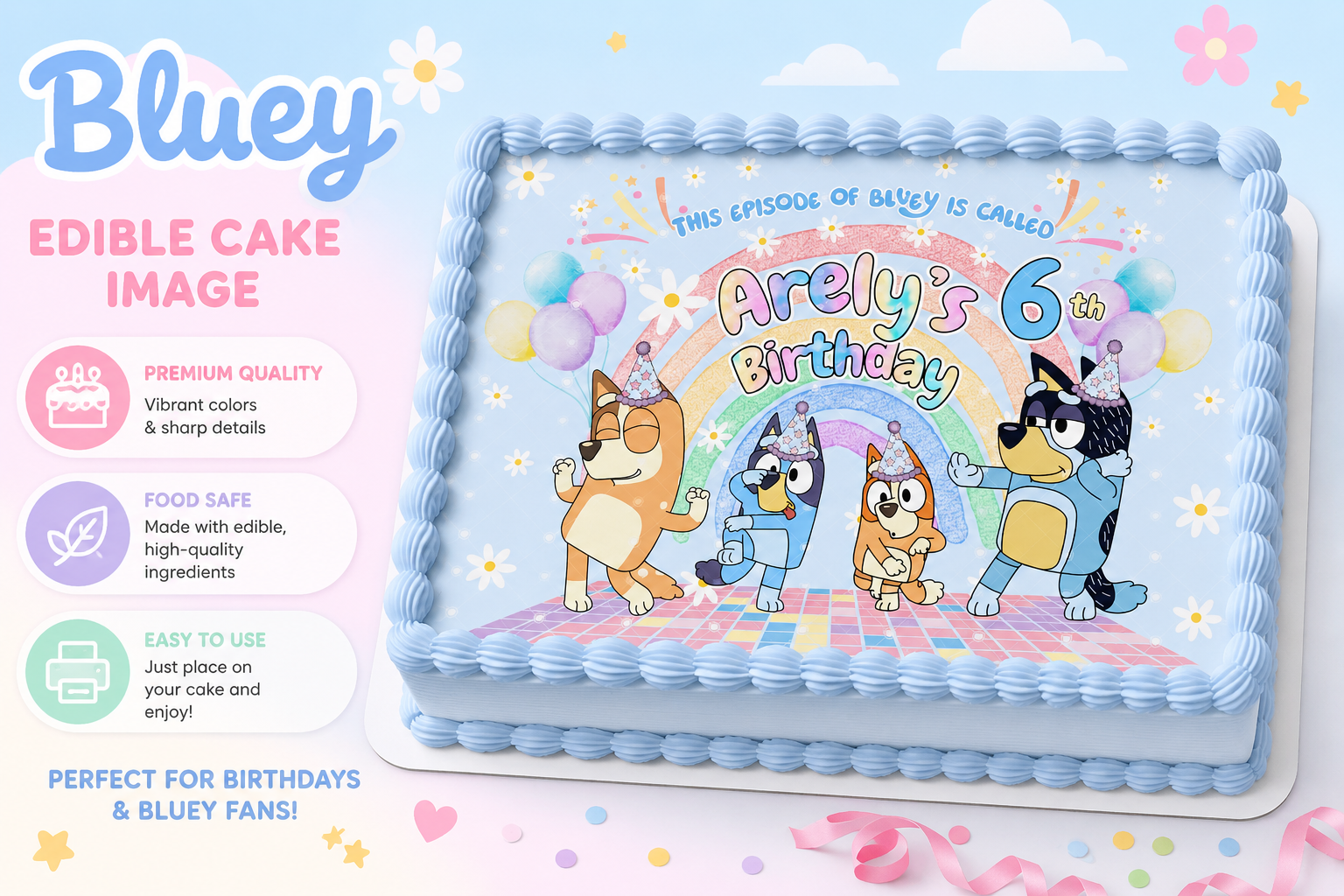 Bluey Birthday Party Edible Cake Image