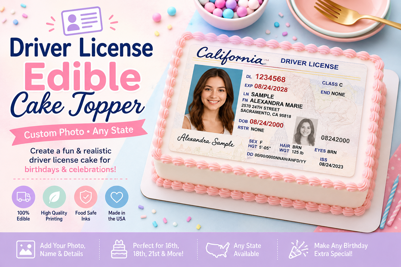 Driver License Edible Cake Topper: Create a Personalized Fake ID Birthday Cake