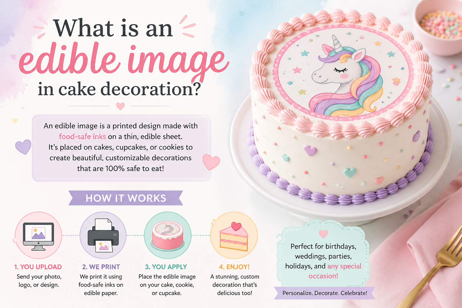 What is an edible image in cake decoration?