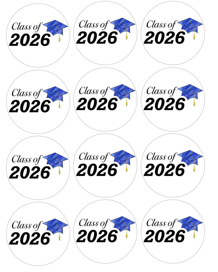 2027 Graduation Blue B Edible Cupcake Toppers Icing Sheet or Wafer Paper