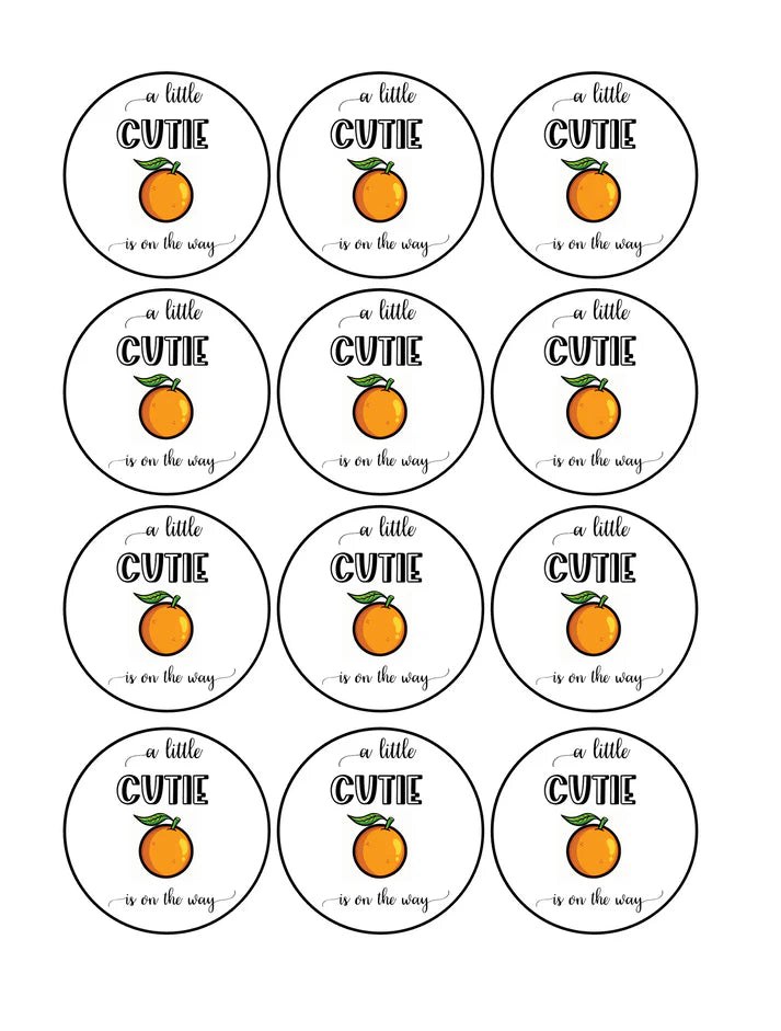 A Little Cutie is on the Way Baby Shower Edible Cupcake Toppers Icing Sheet or Wafer Paper