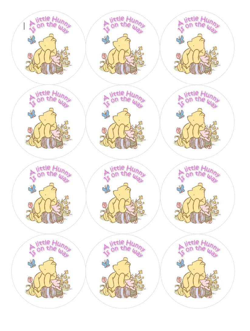 A Little Hunny Is on the Way Baby Shower Edible Cupcake Toppers Icing Sheet or Wafer Paper