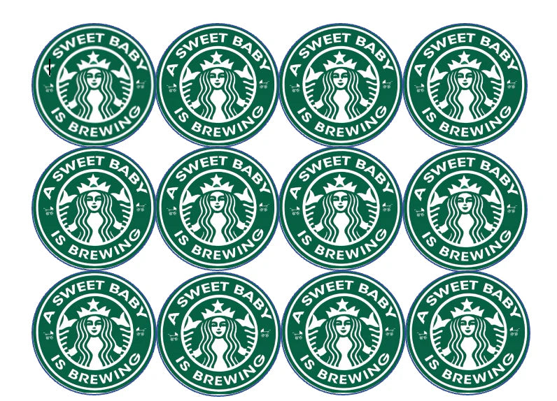 A Sweet Baby is Brewing Baby Shower Edible Cupcake Toppers Icing Sheet or Wafer Paper