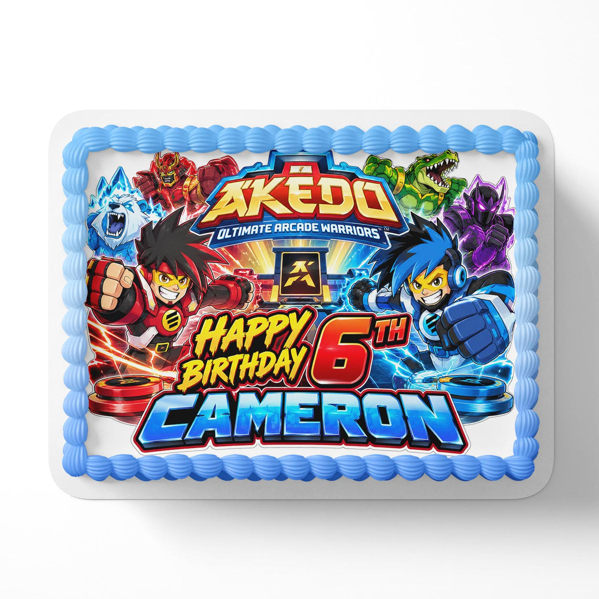 Akedo Ultimate Arcade Warriors Edible Cake Topper | Birthday Cake Decoration | Photo Cake Image