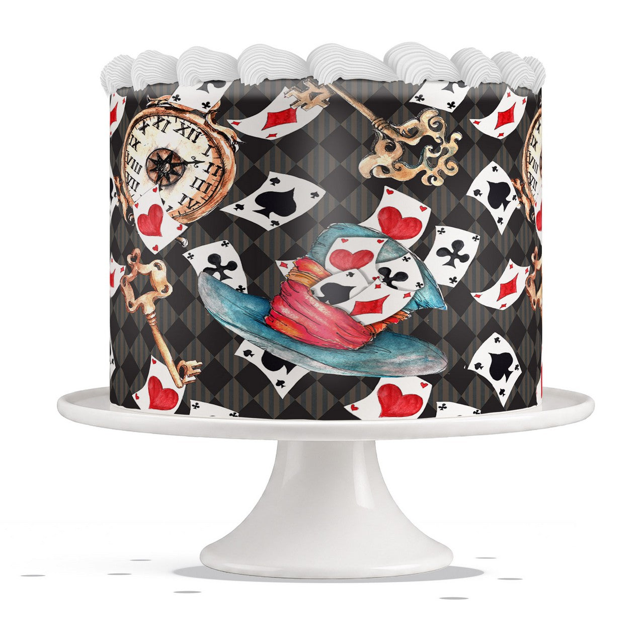 Alice Wonderland Harlequin edible cake wrap strip icing sheet