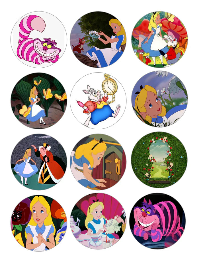 Alice in Wonderland Edible Cupcake Toppers Icing Sheet or Wafer Paper