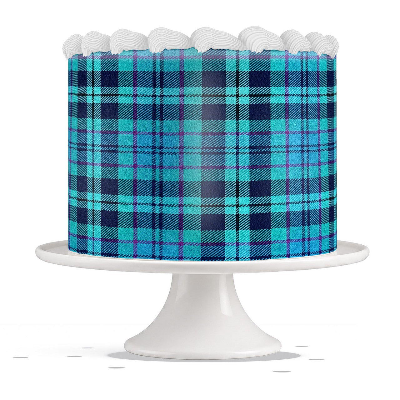 Aqua Blue Plaid edible cake wrap strip icing sheet