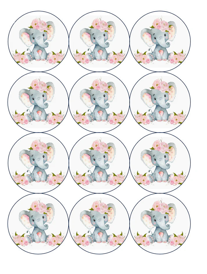 Baby Elephant Edible Cupcake Toppers Icing Sheet or Wafer Paper
