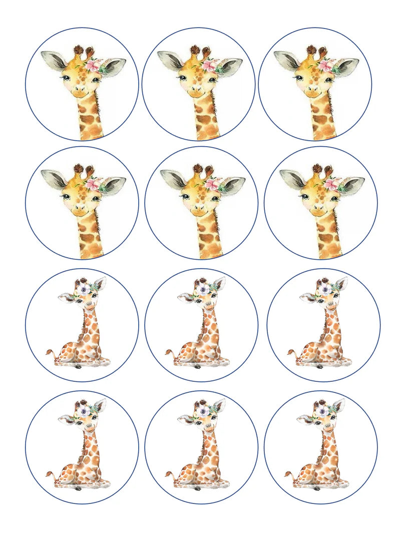 Baby Giraffe Baby Shower Edible Cupcake Toppers Icing Sheet or Wafer Paper