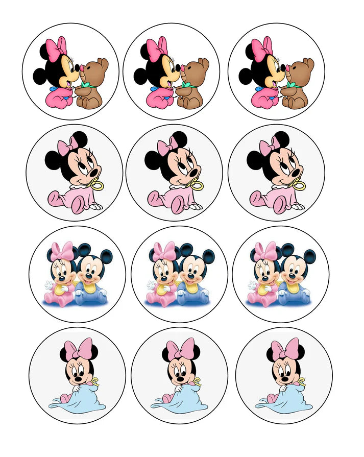Baby Minnie and Mickey Edible Cupcake Toppers Icing Sheet or Wafer Paper