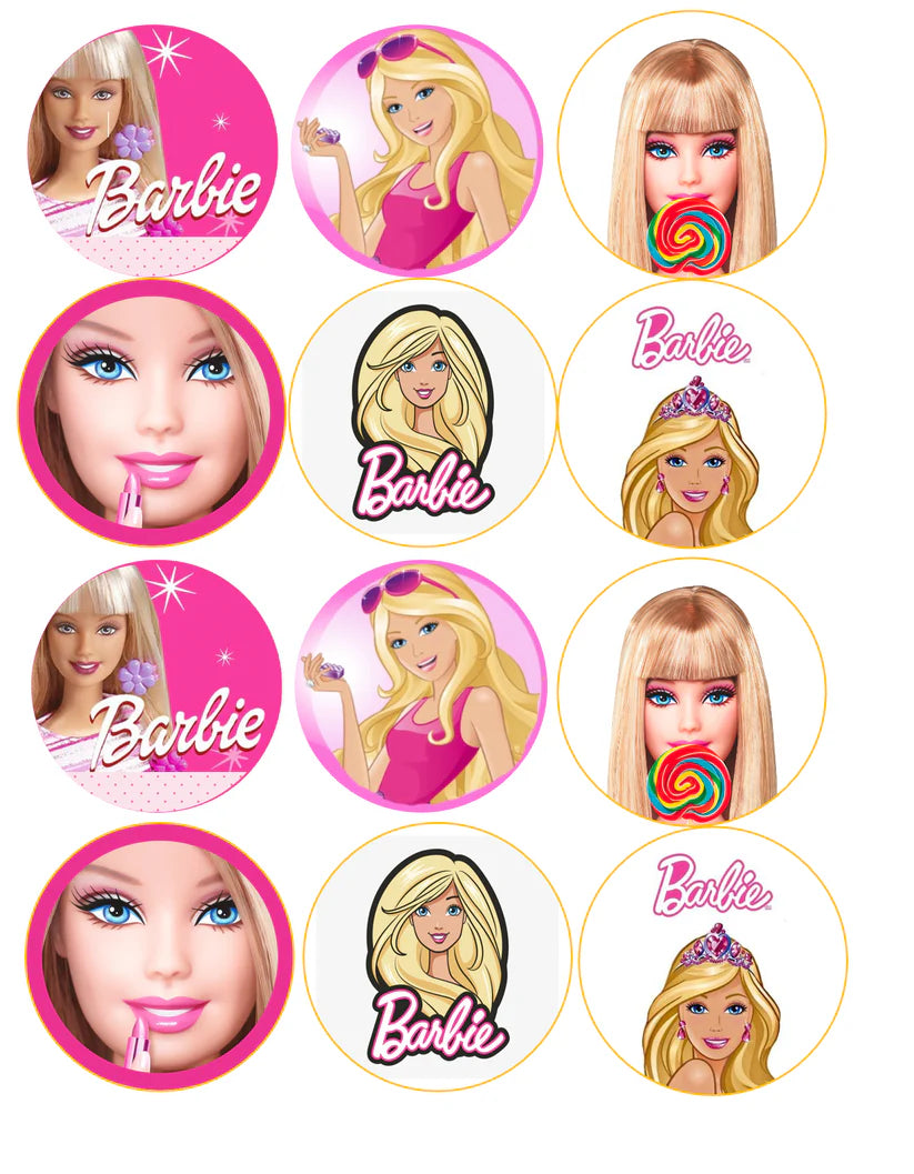 Barbie Edible Cupcake Toppers Icing Sheet or Wafer Paper