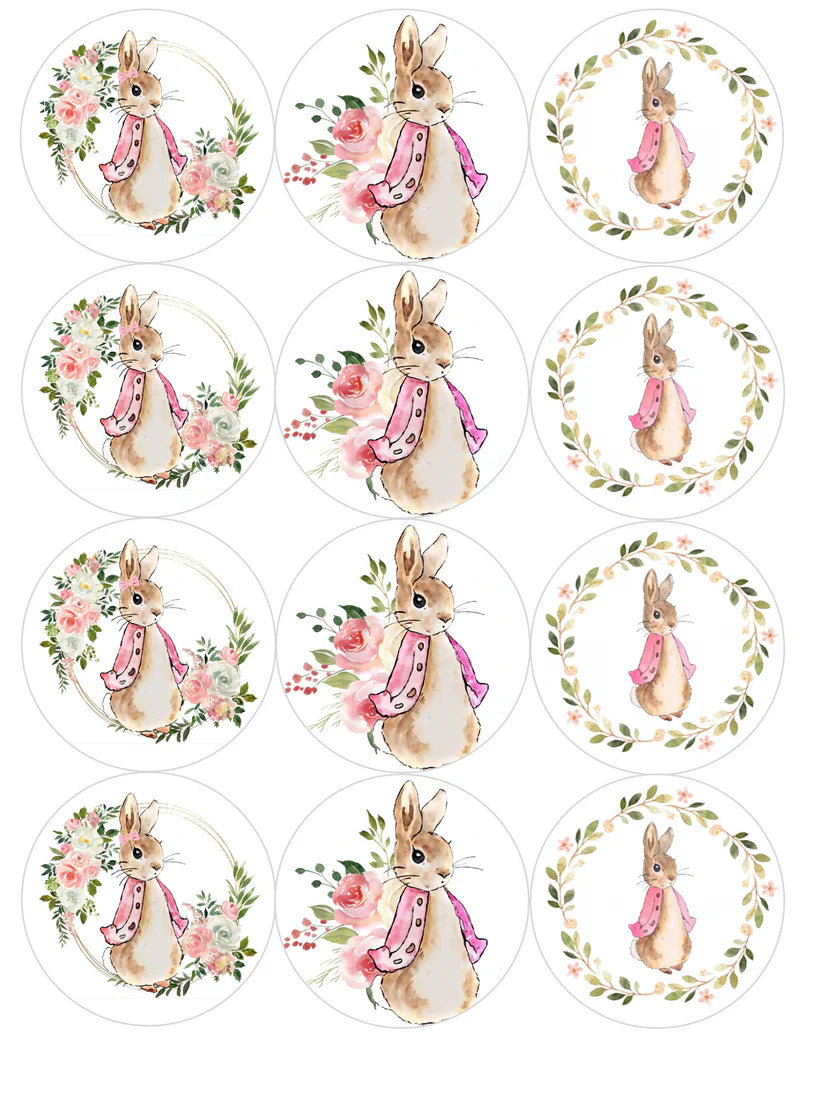 Beatrix Potter Flopsy Rabbit Edible Cupcake Toppers Icing Sheet or Wafer Paper
