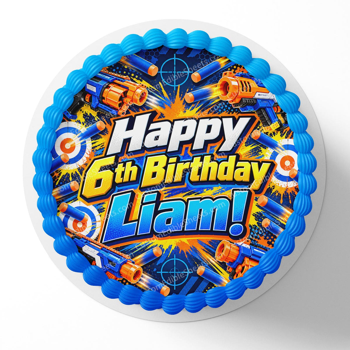 Tactical Guns Targets Bullets Kids Blaster Bash Edible Cake Topper Decoration | Photo Cake Image Custom