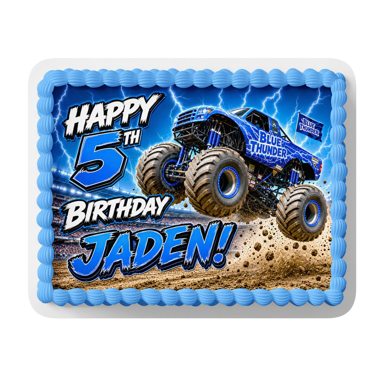 Blue Thunder Monster Truck Edible Cake Topper | Birthday Cake Decoration | Photo Cake Image