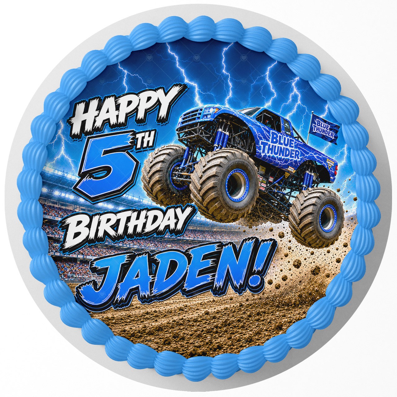 Blue Thunder Monster Truck Edible Cake Topper | Birthday Cake Decoration | Photo Cake Image