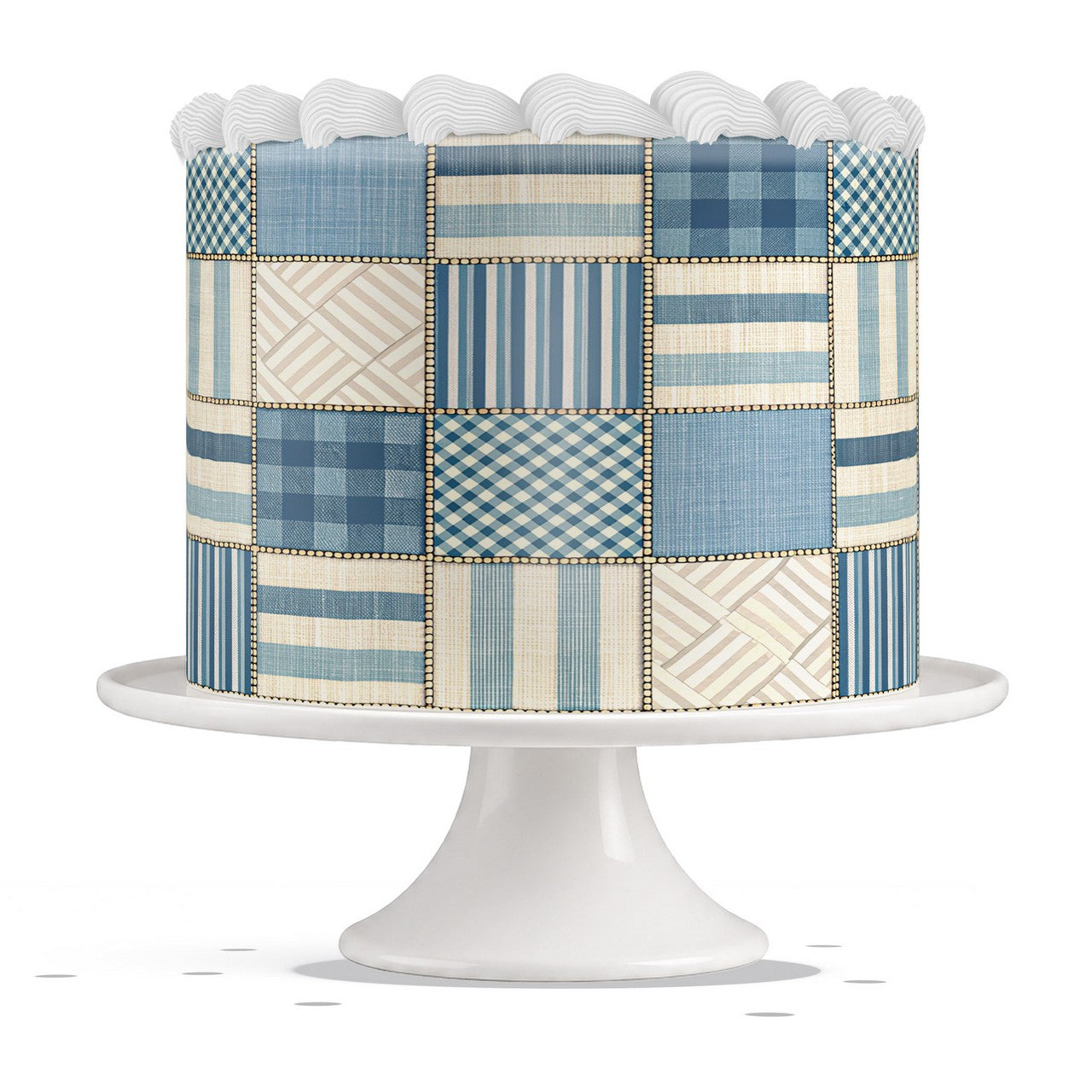 Blue Denim Patchwork edible cake wrap strip icing sheet