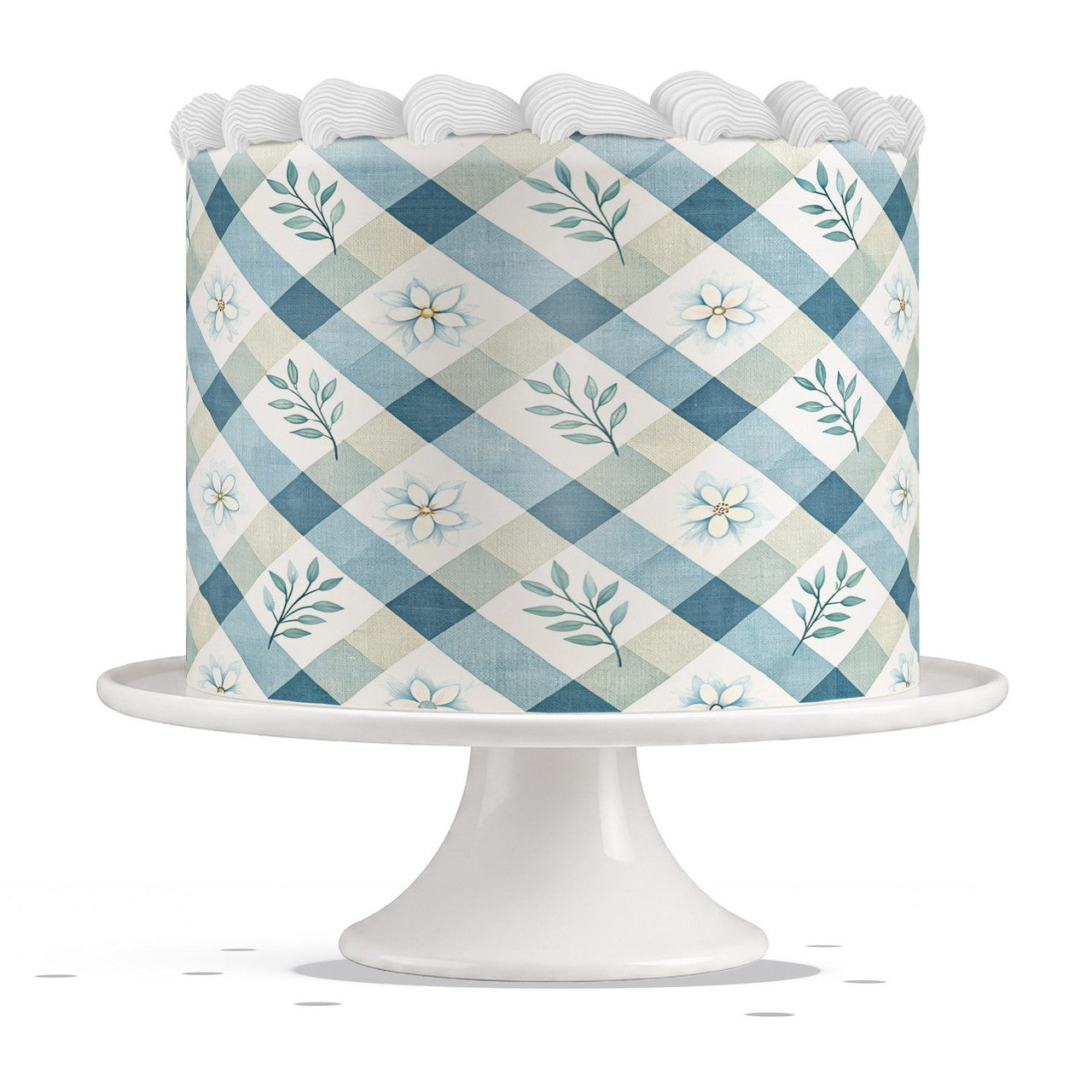Blue Gingham Daisies edible cake wrap strip icing sheet