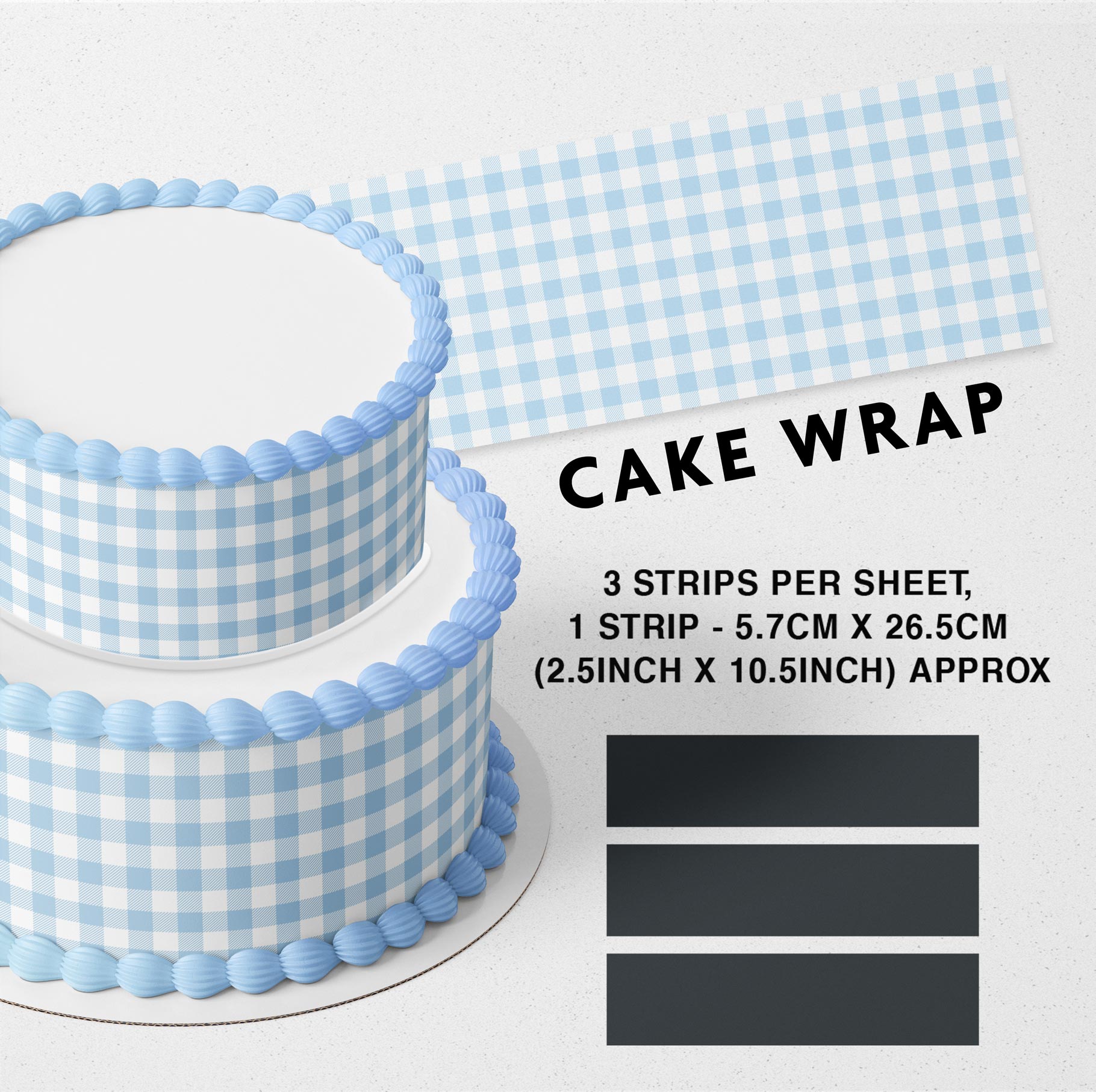 Blue Gingham Edible Cake Wrap Strip – Icing Sheet Cake Side Decor - Edible Cake Topper | Icing Sheet | Birthday Cake Decoration