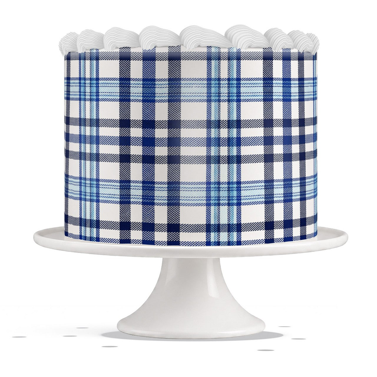 Blue and White Plaid edible cake wrap strip icing sheet