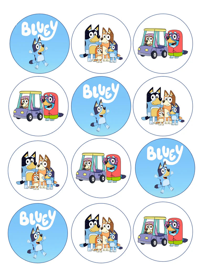 Bluey Group Edible Cupcake Toppers Icing Sheet or Wafer Paper