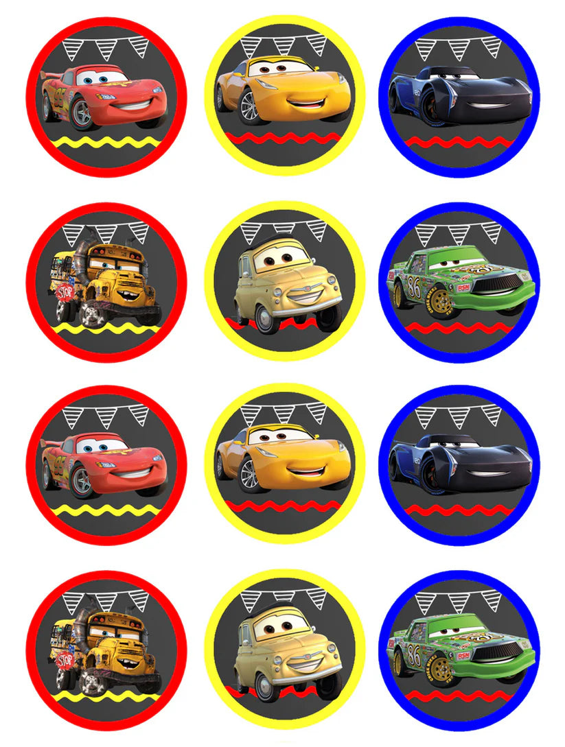 Cars Movie Edible Cupcake Toppers Icing Sheet or Wafer Paper