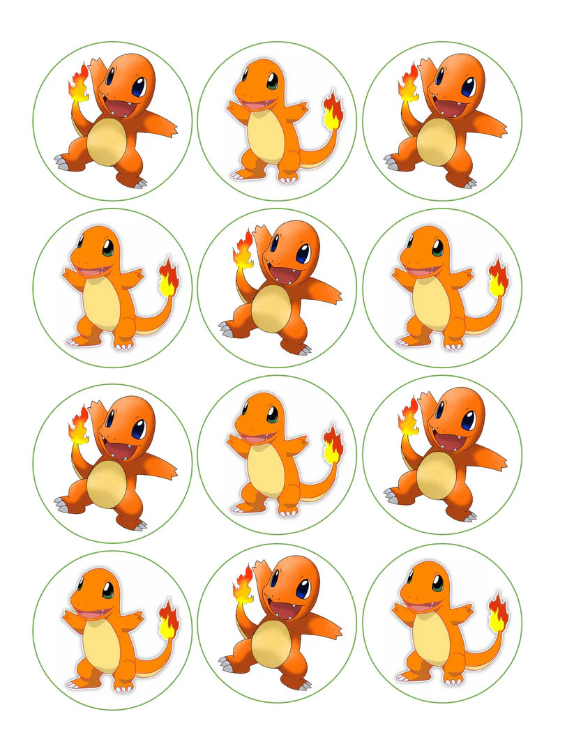 Charmander Edible Cupcake Toppers Icing Sheet or Wafer Paper