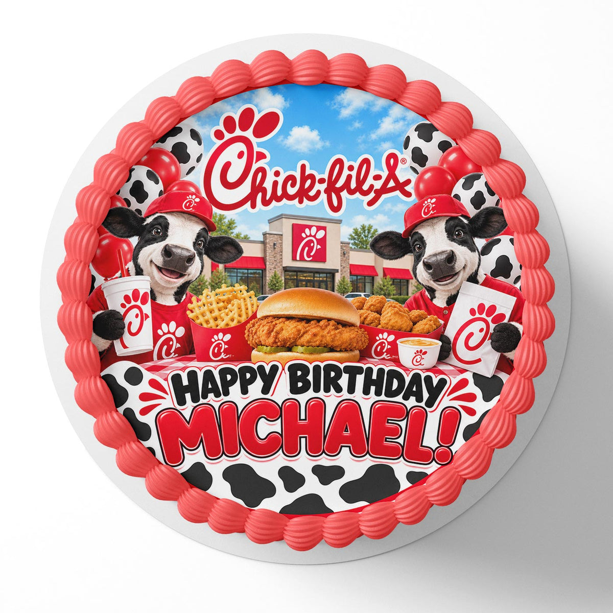 Chick-fil-A Edible Cake Topper | Birthday Cake Decoration | Photo Cake Image | Custom Edible Cake Topper