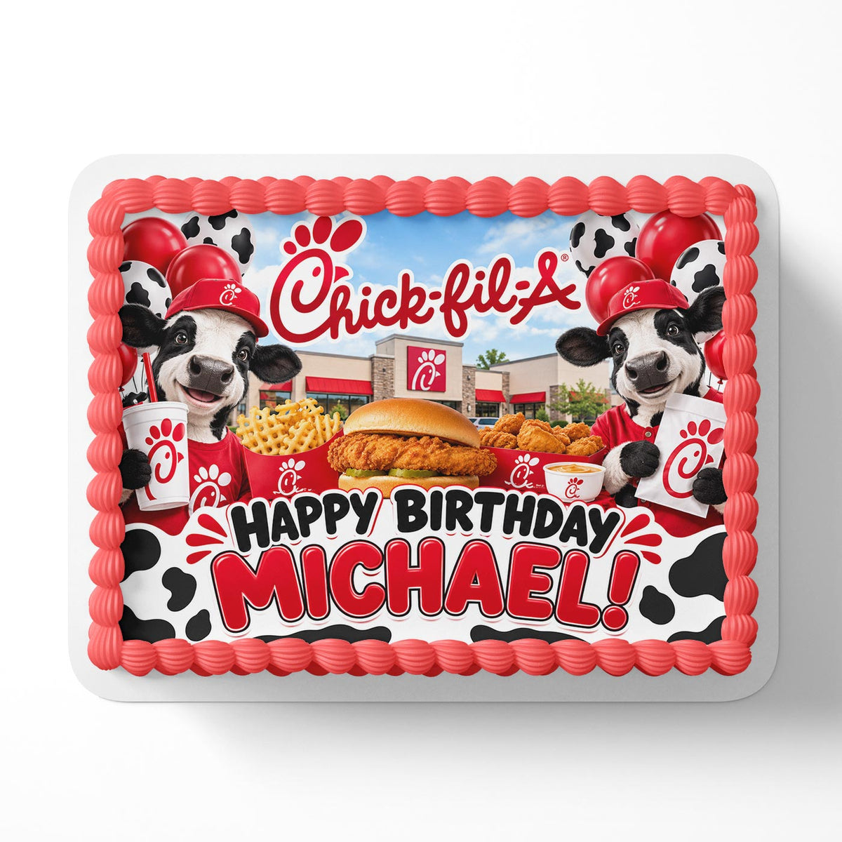 Chick-fil-A Edible Cake Topper | Birthday Cake Decoration | Photo Cake Image | Custom Edible Cake Topper