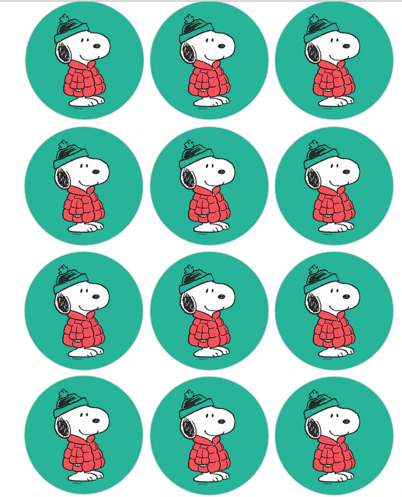Christmas Snoopy Edible Cupcake Toppers Icing Sheet or Wafer Paper