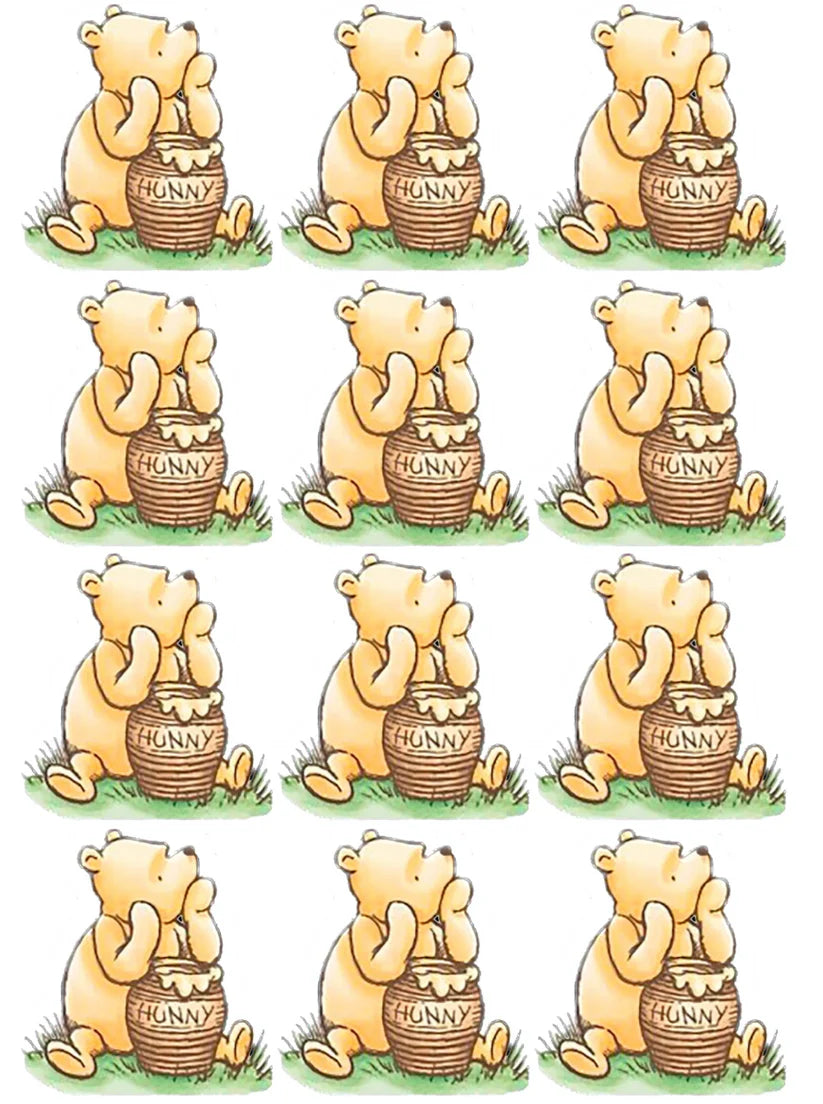 Classic Winnie the Pooh Hunny Pot Edible Cupcake Toppers Icing Sheet or Wafer Paper
