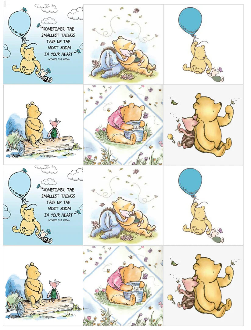 Classic Winnie the Pooh Squares Blue Mix Edible Cupcake Toppers Icing Sheet or Wafer Paper