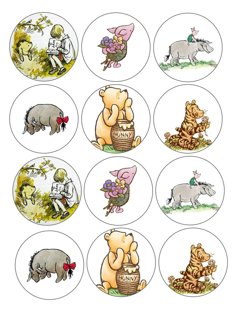 Classic Winnie the Pooh Unisex Baby Shower Edible Cupcake Toppers Icing Sheet or Wafer Paper