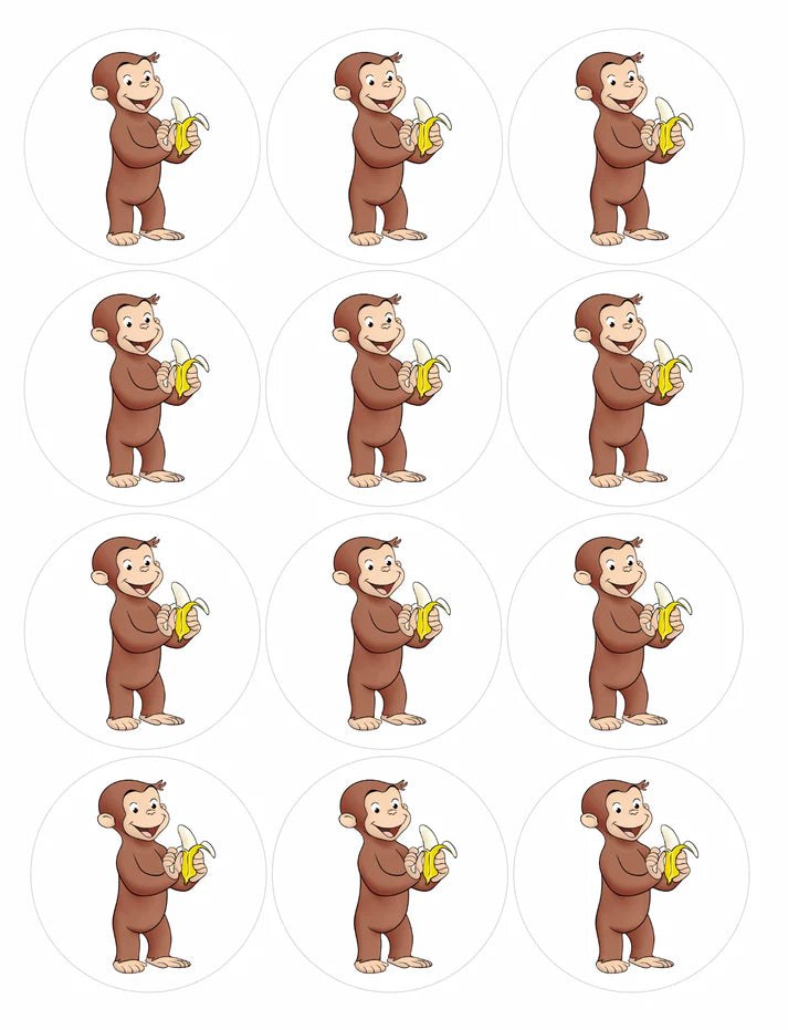 Curious George Edible Cupcake Toppers Icing Sheet or Wafer Paper