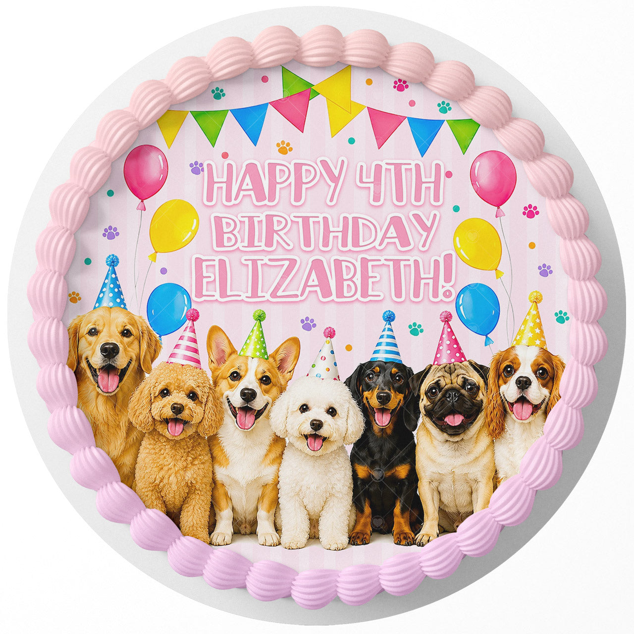 Personalized Puppy Birthday Edible Cake Topper | Dog Birthday Cake Image | Custom Edible Cake Decoration | Puppy Party Cake Topper