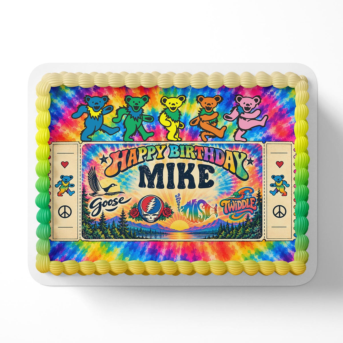 Grateful Dead Rainbow Tie Dye Edible Cake Topper | Birthday Cake Decoration | Photo Cake Image