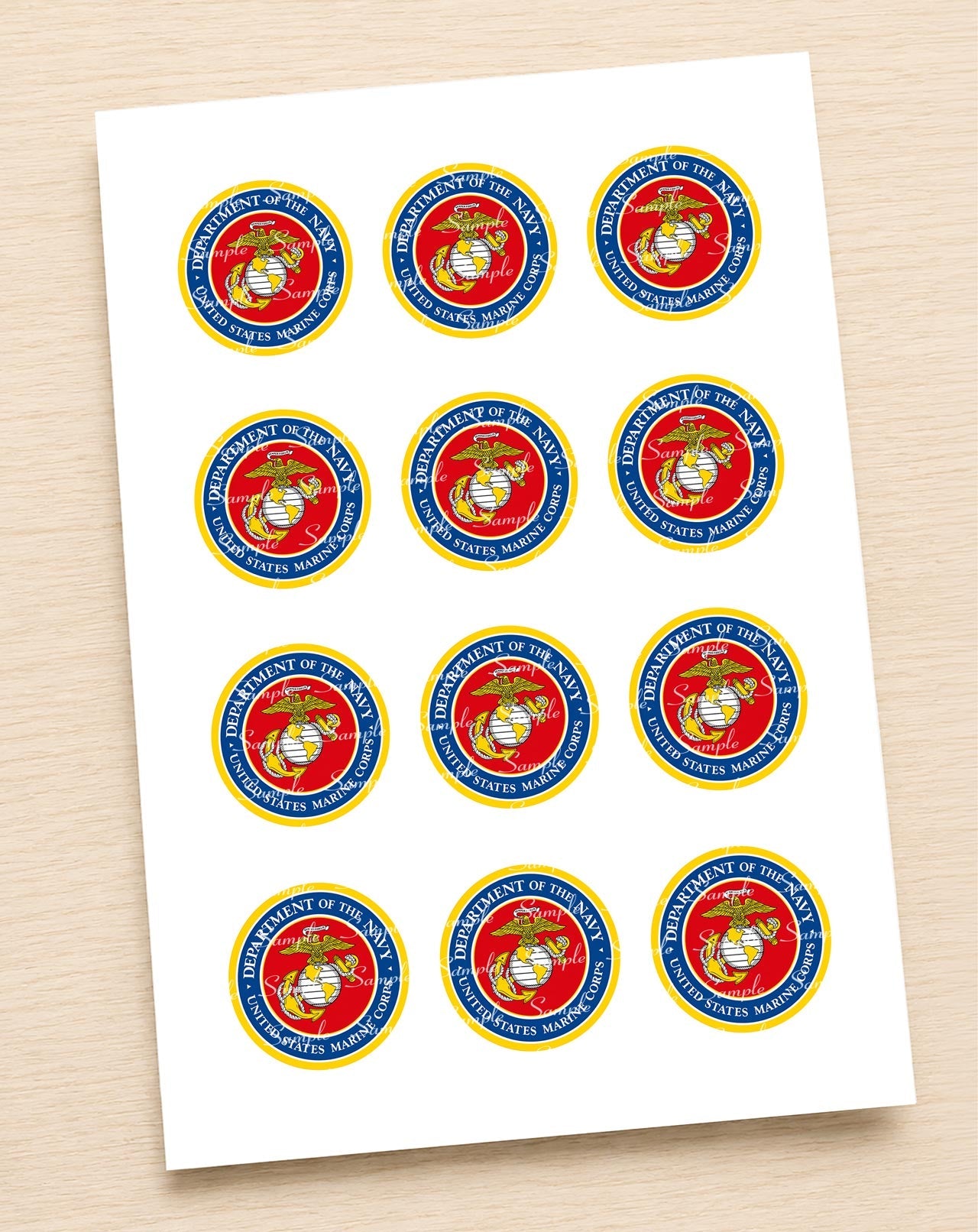 Department of the Navy United States Marine Corps Edible Cupcake Toppers Icing Sheet or Wafer Paper
