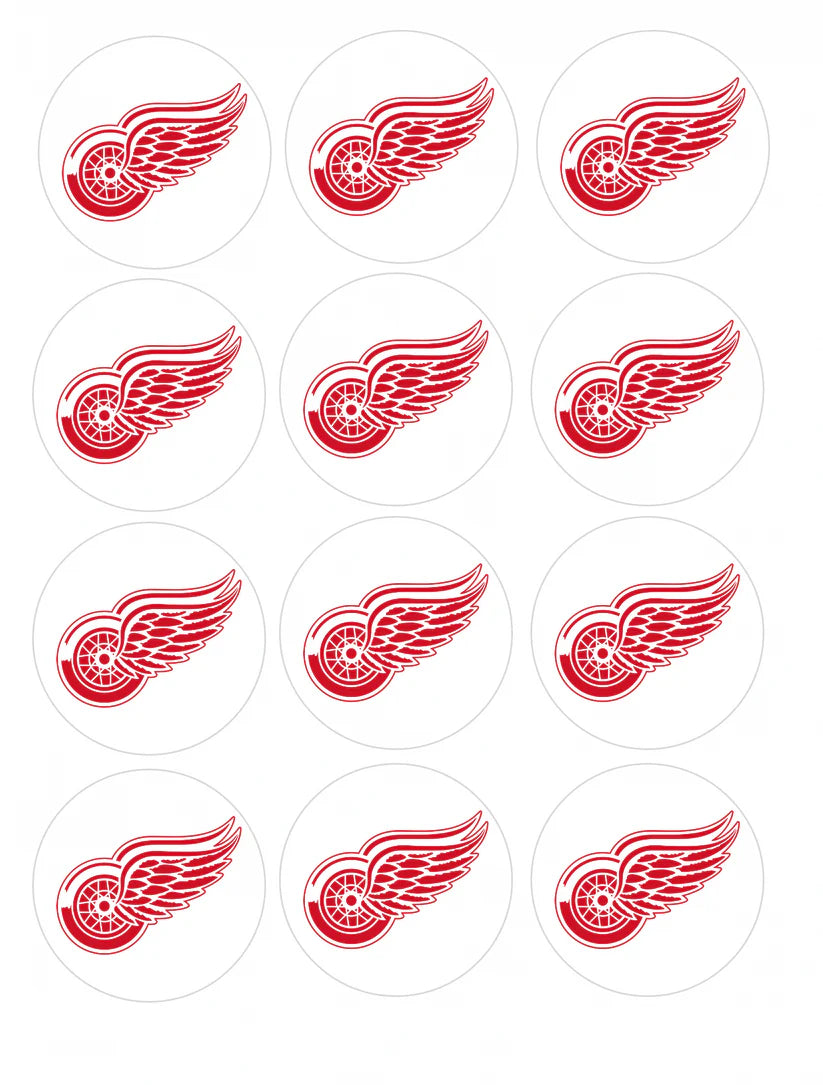 Detroit Red Wings Logo Edible Cupcake Toppers Icing Sheet or Wafer Paper