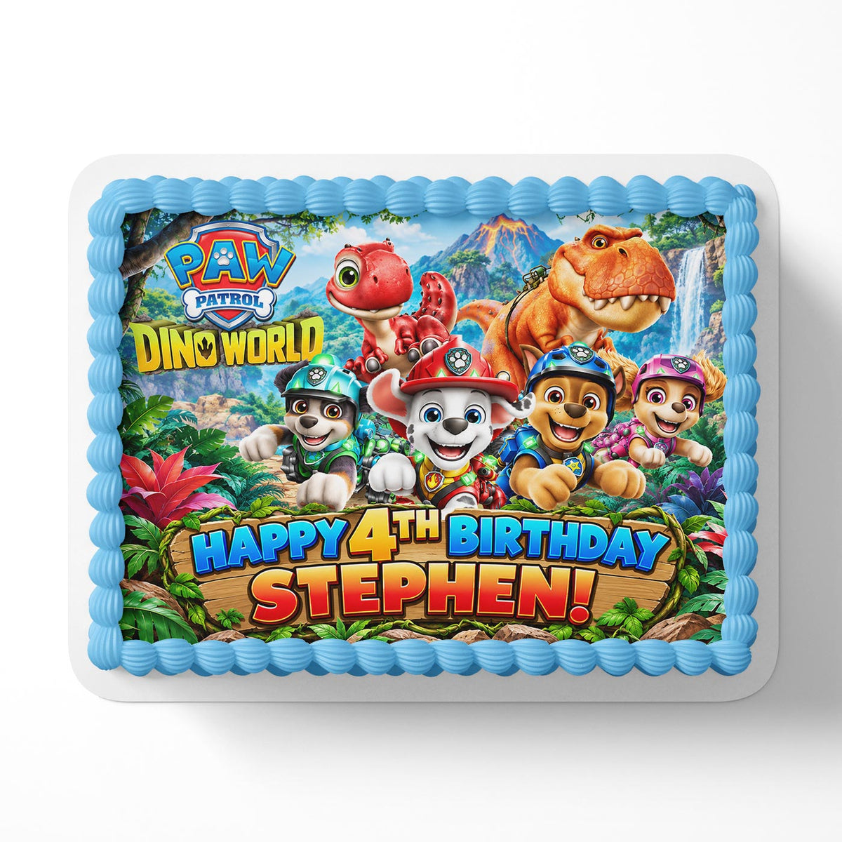 Dino World Paw Patrol Edible Cake Topper | Birthday Cake Decoration | Photo Cake Image | Custom Edible Cake Topper