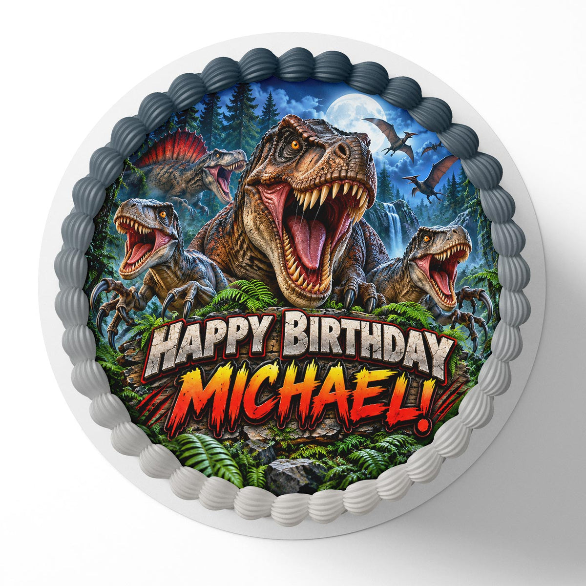 Jurassic Dinosaurs World Scary T-Rex Edible Cake Topper | Birthday Cake Decoration | Photo Cake Image | Custom Edible Cake Topper
