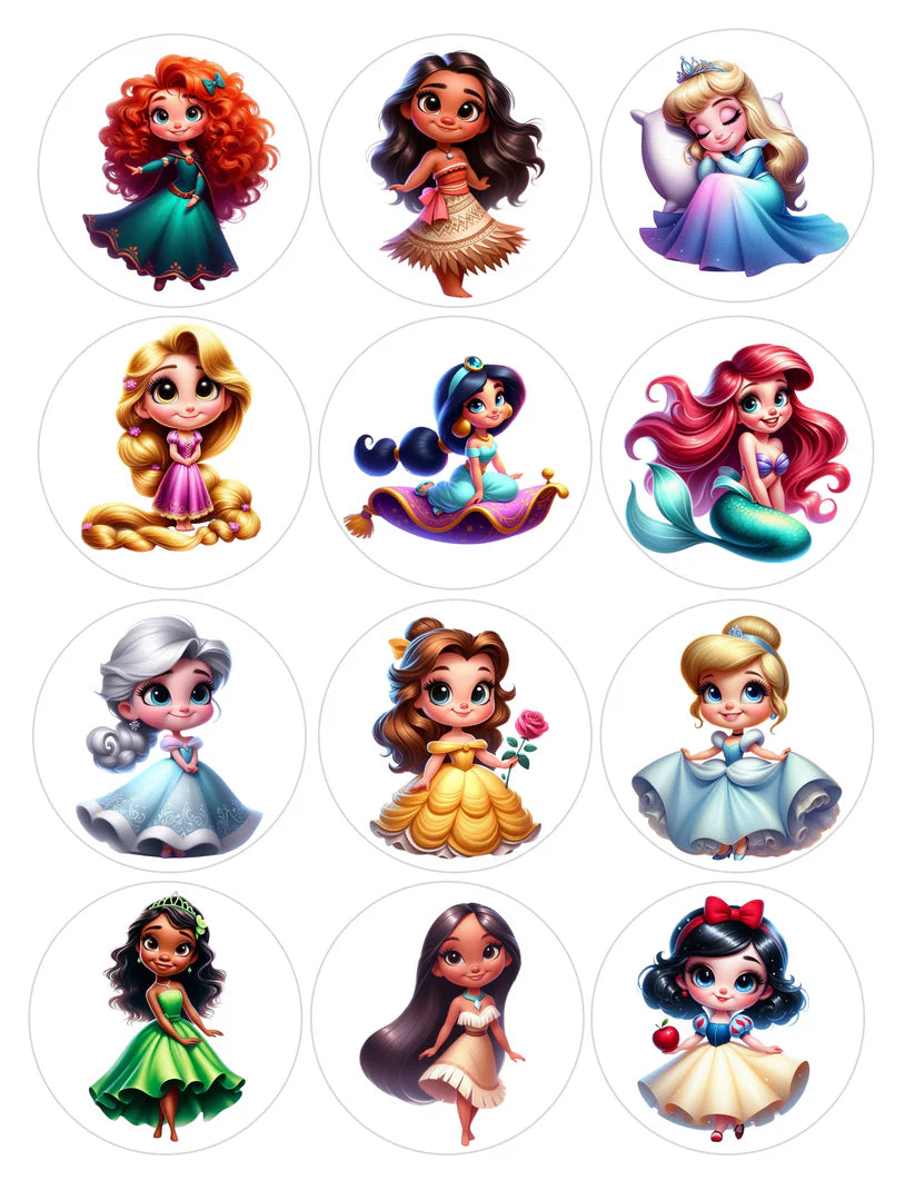 Disney Princess Baby Edible Cupcake Toppers Icing Sheet or Wafer Paper