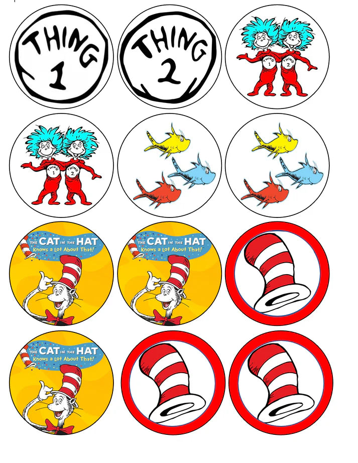 Dr Seuss Cat in the Hat Mix Edible Cupcake Toppers Icing Sheet or Wafer Paper