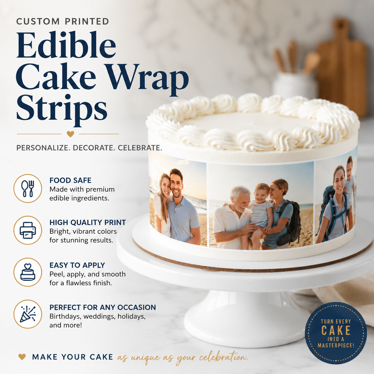 Custom Printed Edible Cake Wrap Strips | Photo Cake Wrap | Edible Cake Side Strips | Custom Icing Sheet Decoration
