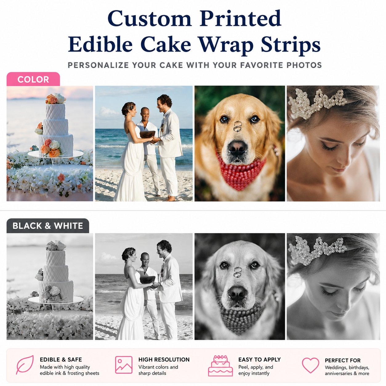 Custom Printed Edible Cake Wrap Strips | Photo Cake Wrap | Edible Cake Side Strips | Custom Icing Sheet Decoration