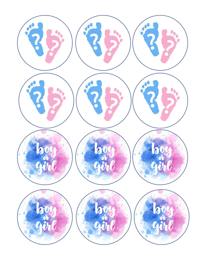 Gender Reveal Boy or Girl Footprints Edible Cupcake Toppers Icing Sheet or Wafer Paper