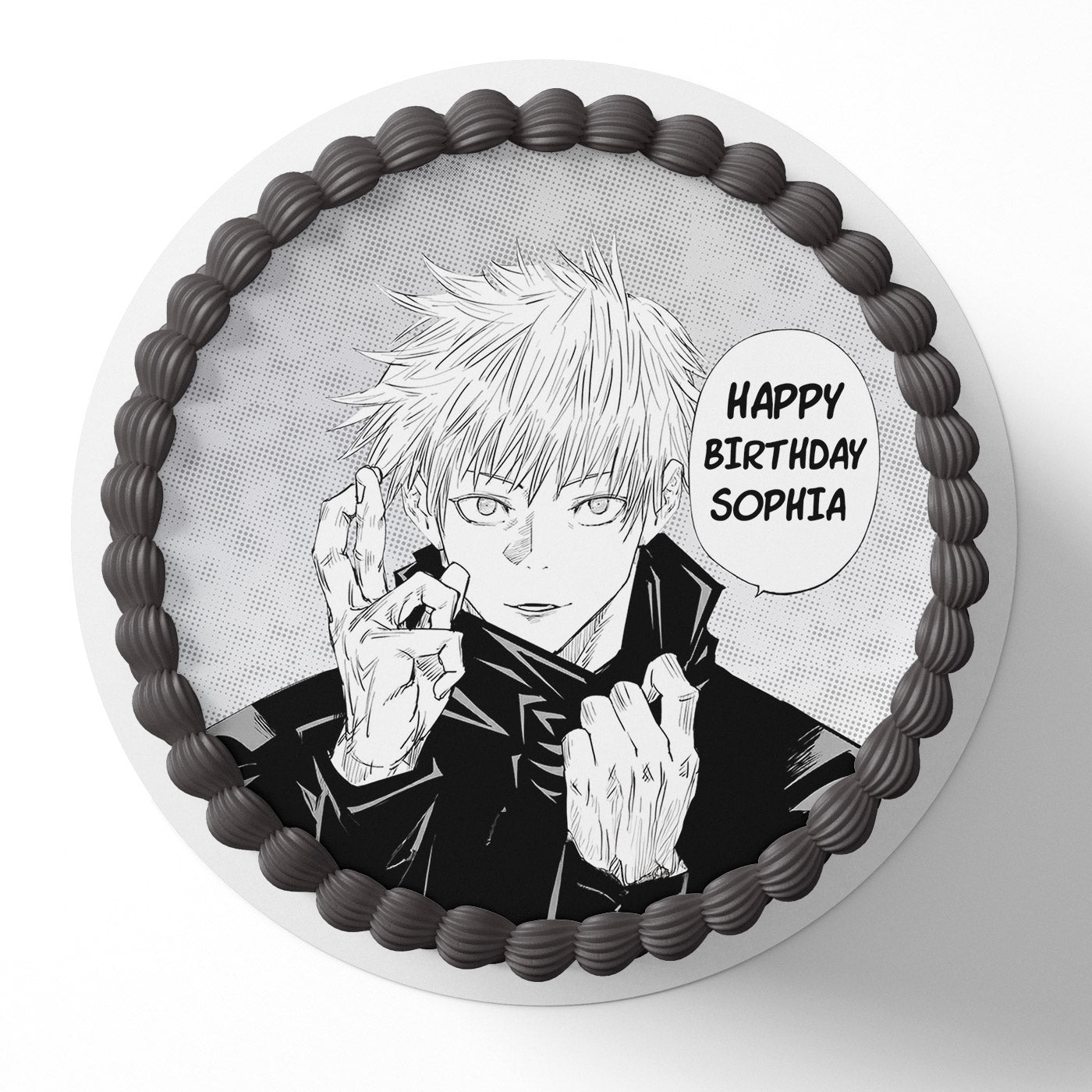 Satoru Gojo JuJujutsu Kaisen Manga Black White Icing Sheet - Edible Cake Topper | Birthday Cake Decoration | Photo Cake Image