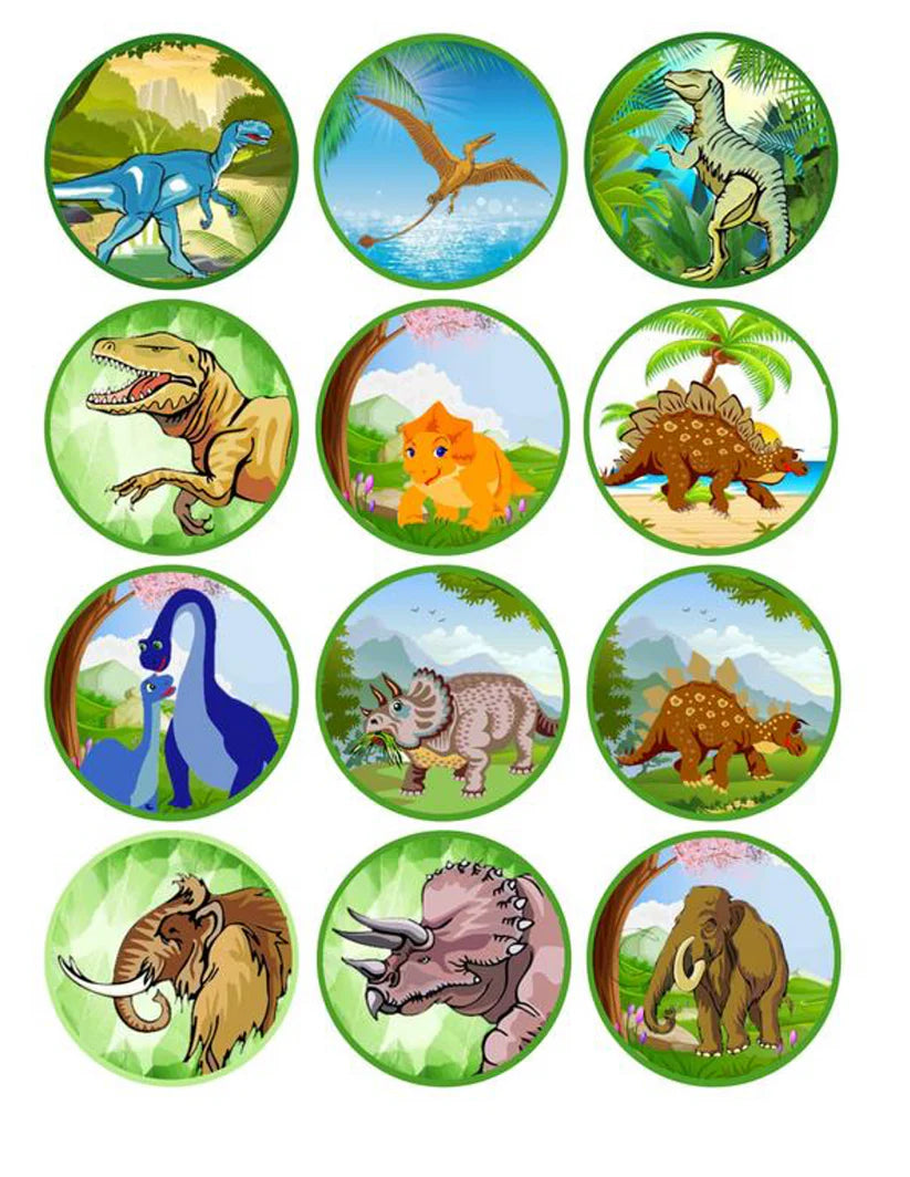 Green Dinosaur Edible Cupcake Toppers Icing Sheet or Wafer Paper