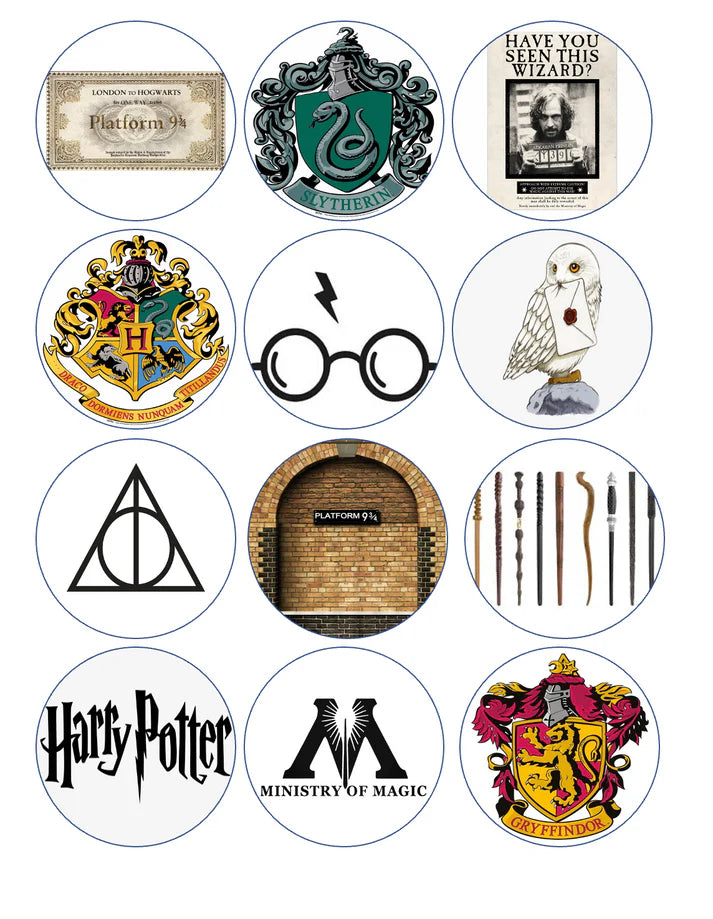 Harry Potter Hogwarts Houses Mix Edible Cupcake Toppers Icing Sheet or Wafer Paper