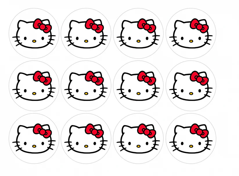 Hello Kitty Edible Cupcake Toppers Icing Sheet or Wafer Paper