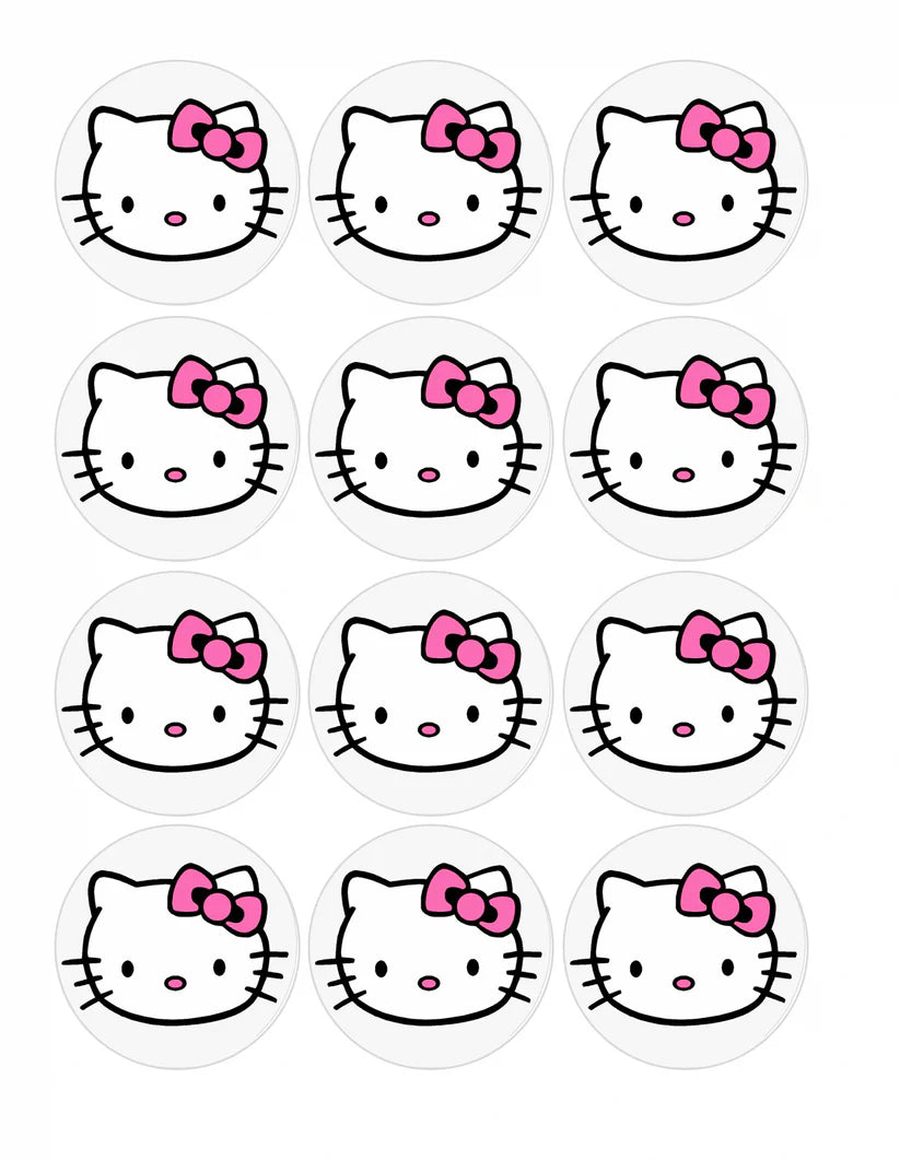 Hello Kitty Face Edible Cupcake Toppers Icing Sheet or Wafer Paper