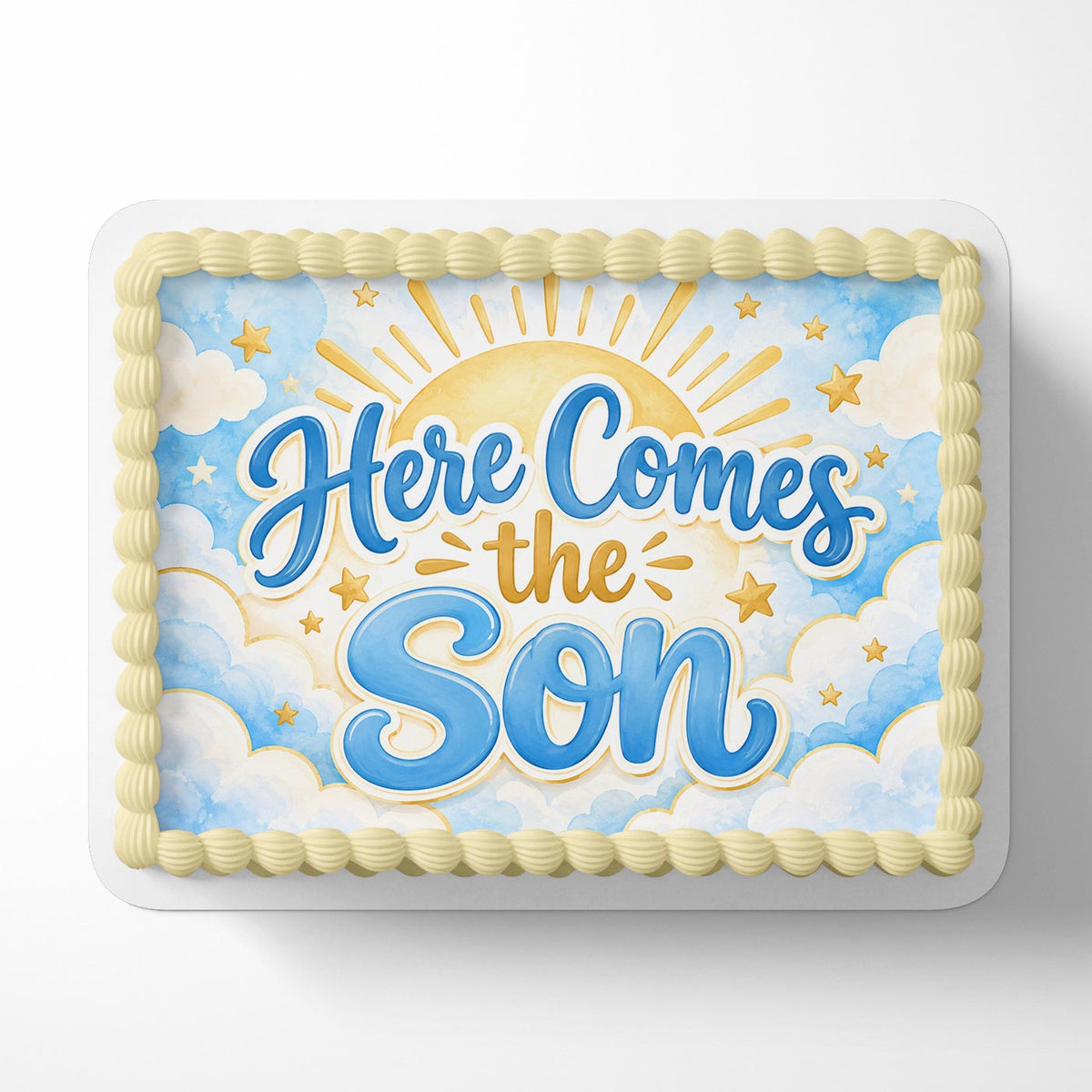 Here Comes the Son Baby Shower Edible Cake Topper | Birthday Cake Decoration | Photo Cake Image | Custom Edible Cake Topper